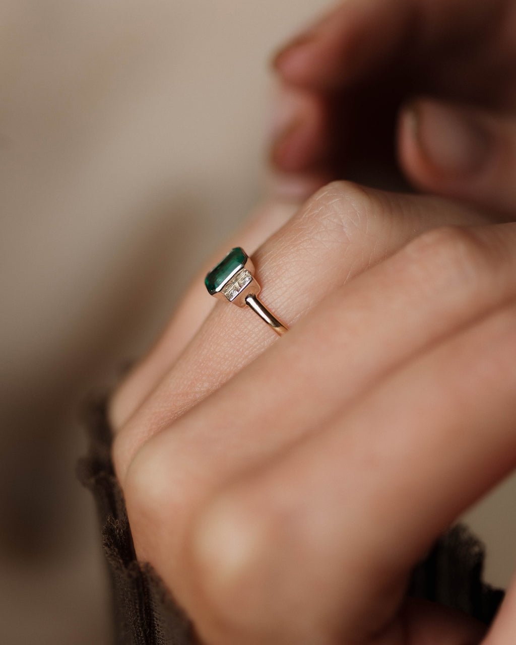 Frieda Antique Art Deco 9ct Gold Emerald & Diamond Five Stone Ring