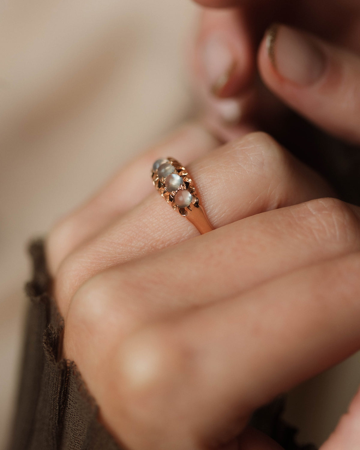 Albertine Antique 9ct Gold Moonstone Five Stone Ring
