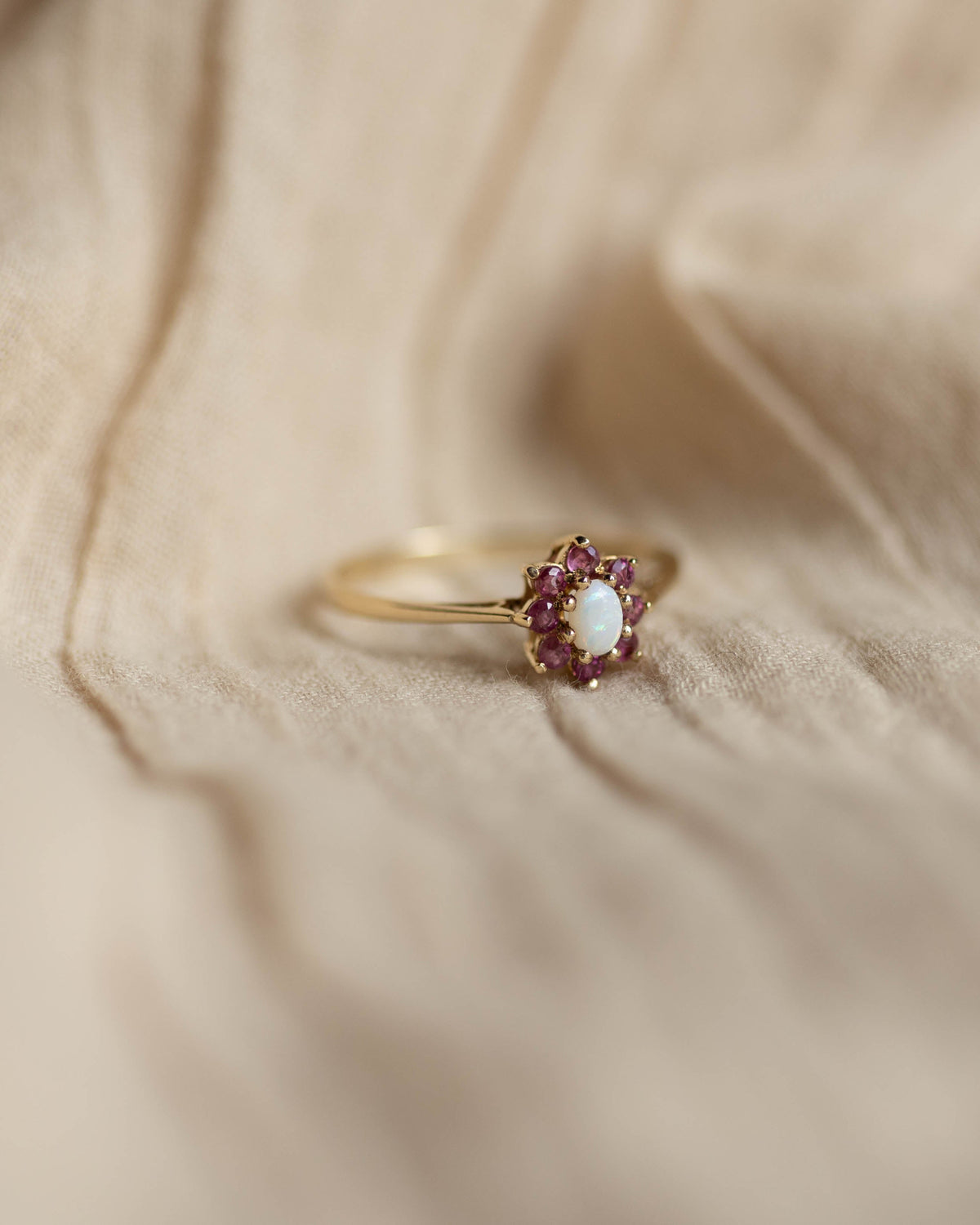 Sabina 1988 Vintage 9ct Gold Opal & Ruby Cluster Ring