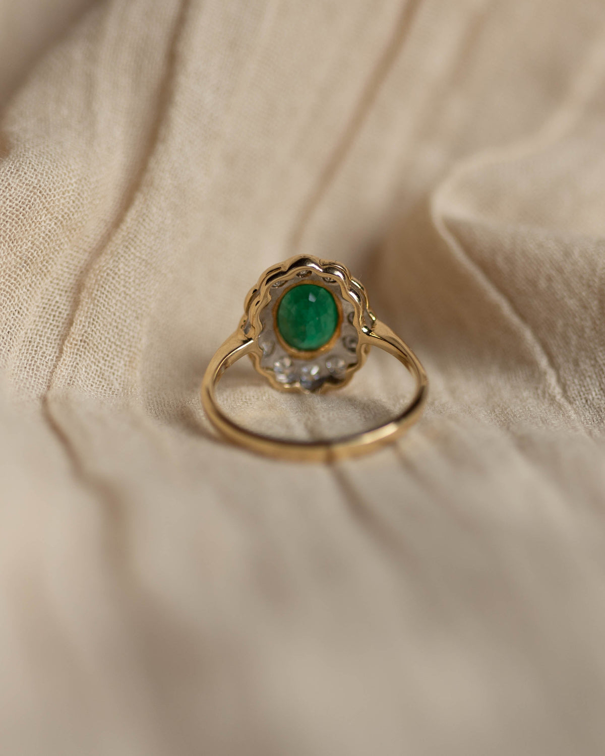 Norah Vintage 18ct Gold Emerald & Diamond Cluster Ring