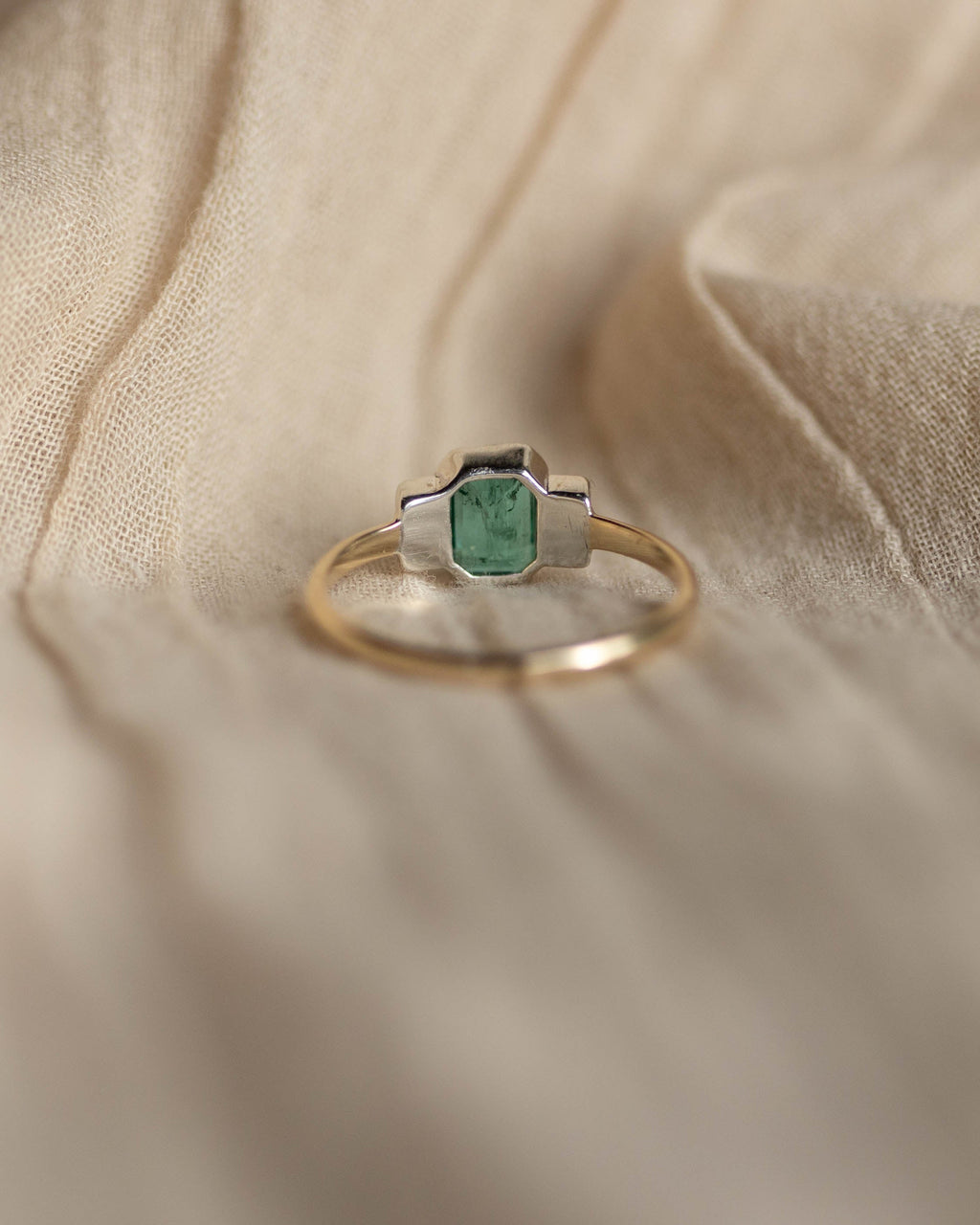 Frieda Antique Art Deco 9ct Gold Emerald & Diamond Five Stone Ring