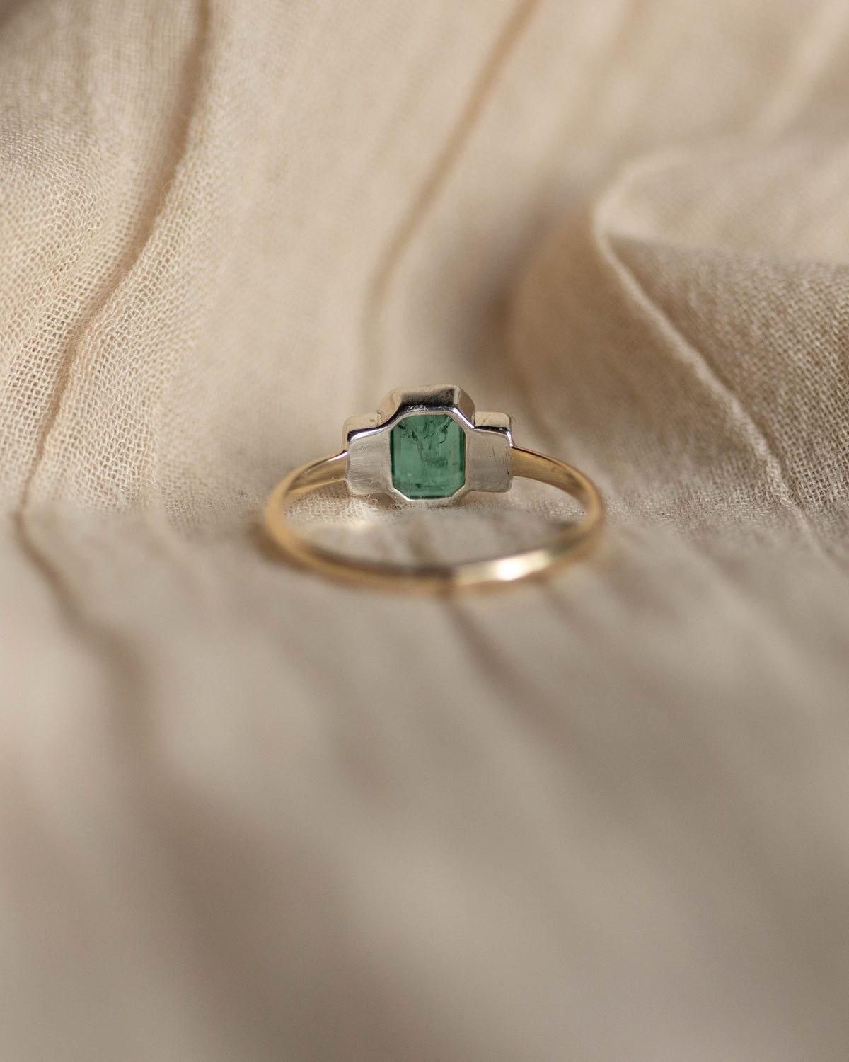 Frieda Antique Art Deco 9ct Gold Emerald & Diamond Five Stone Ring