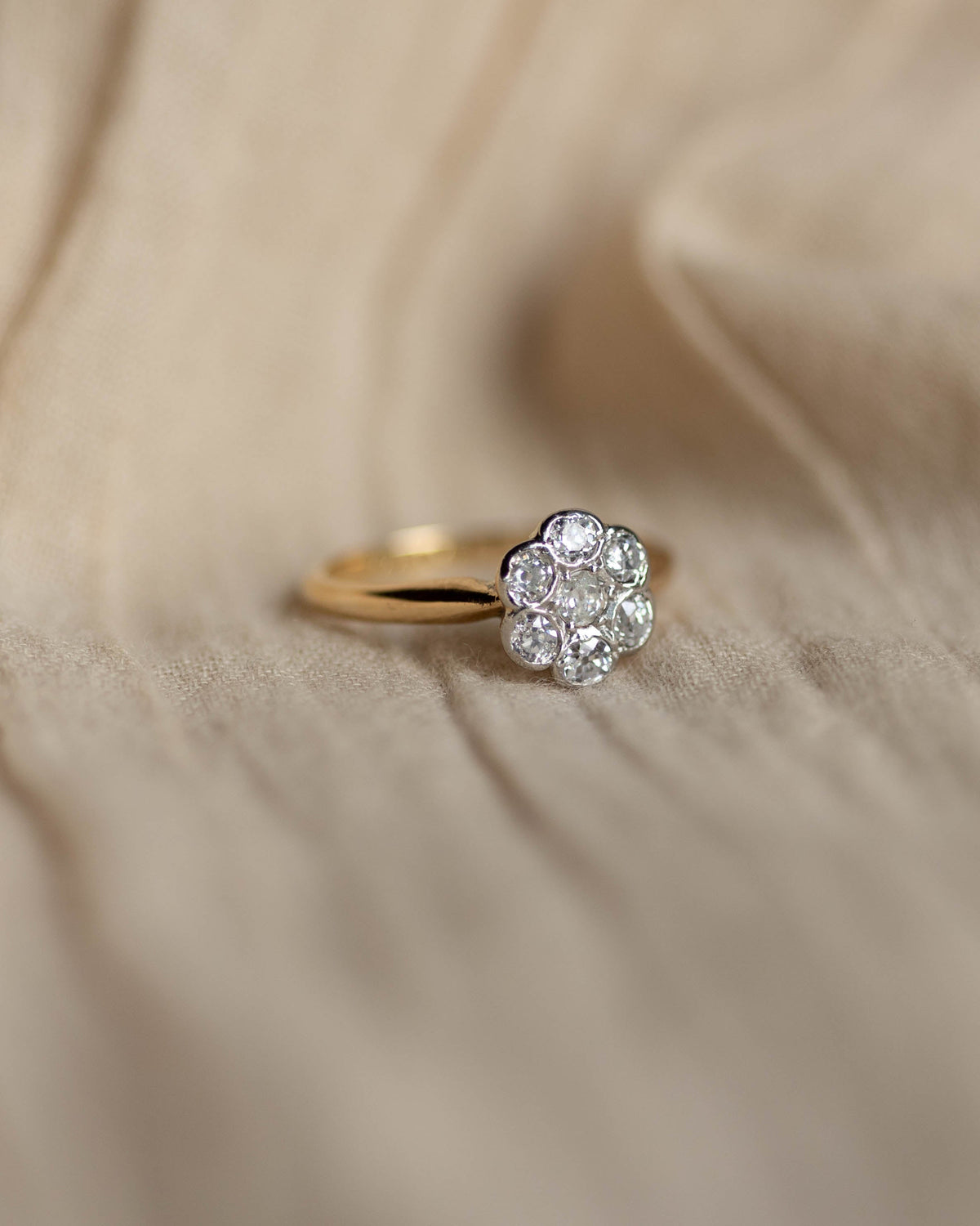 Editha Antique 18ct Gold Diamond Daisy Cluster Ring