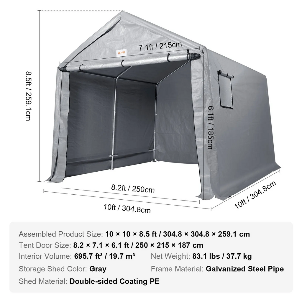 10 x 10 x 8.5 ft Heavy-Duty Portable Storage Shed
