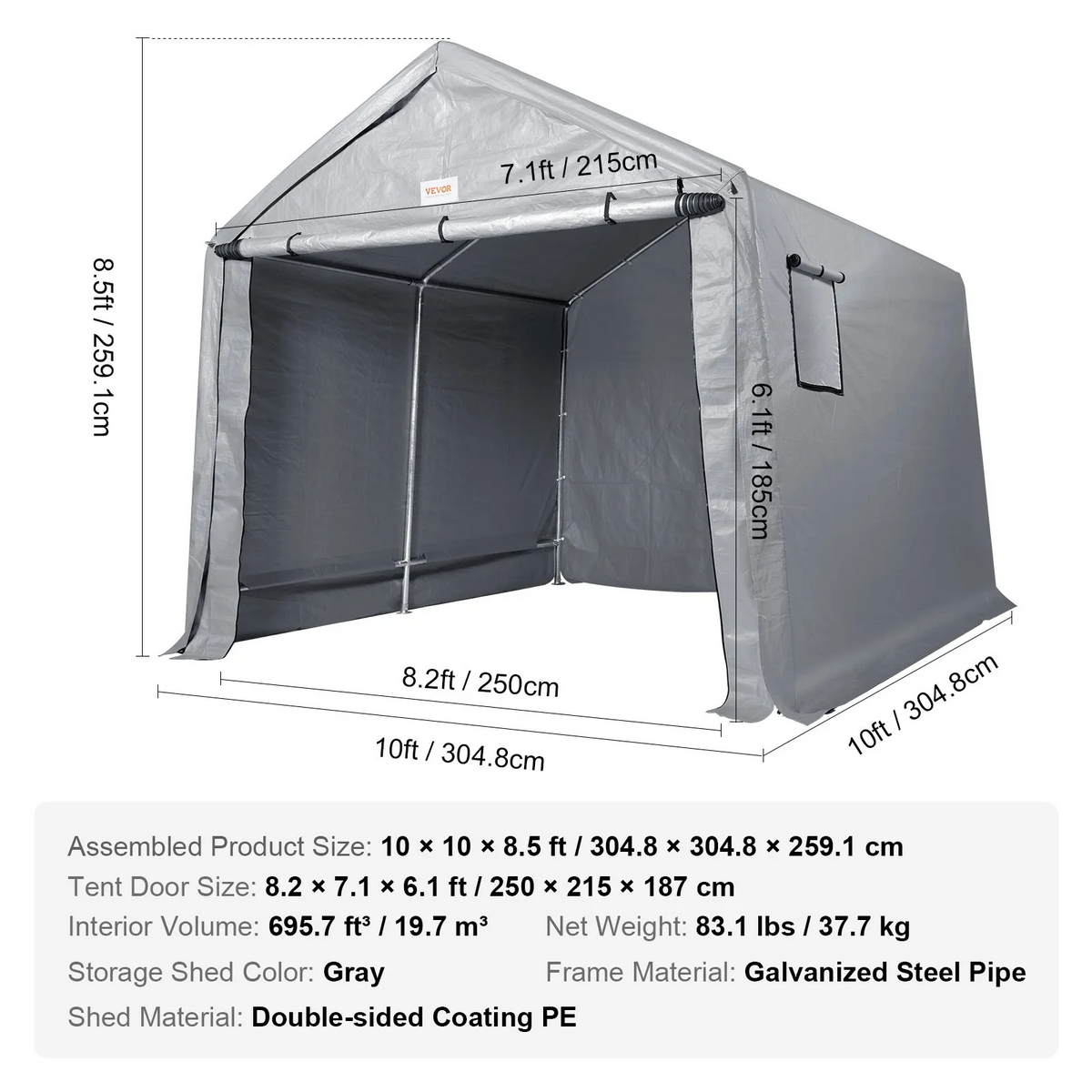 10 x 10 x 8.5 ft Heavy-Duty Portable Storage Shed
